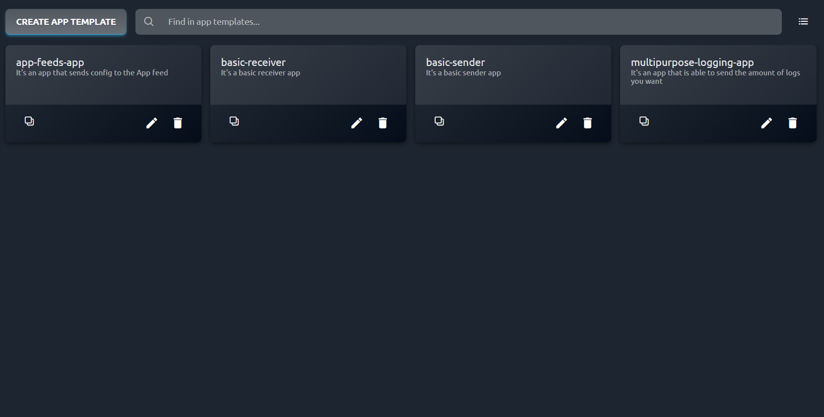 App Templates view