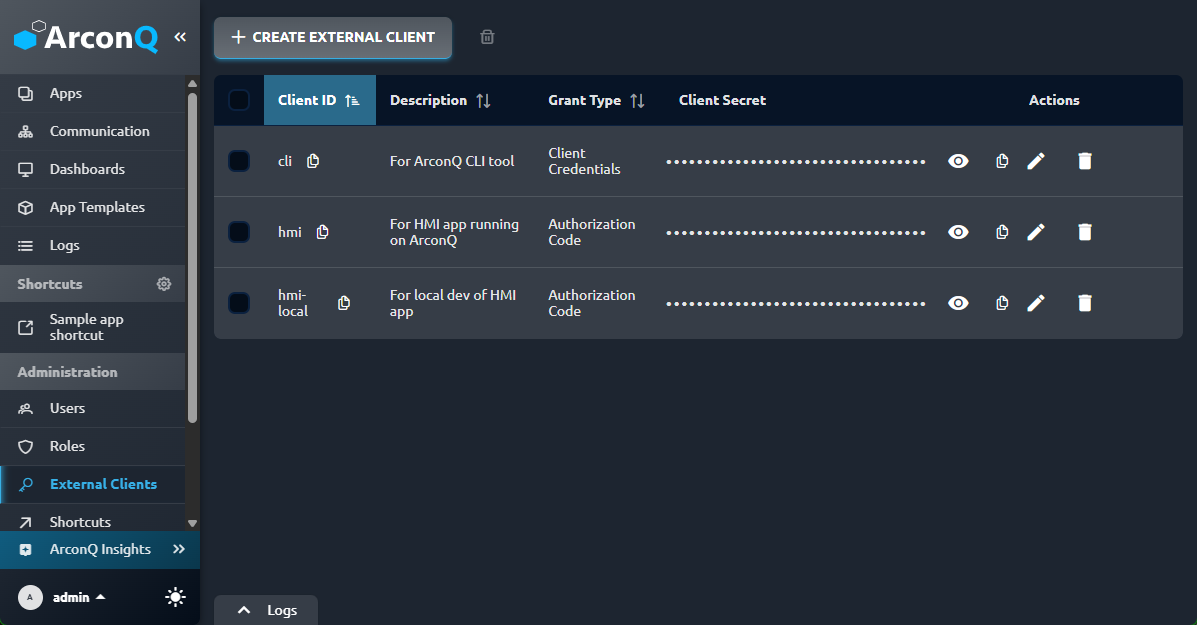 External clients UI overview