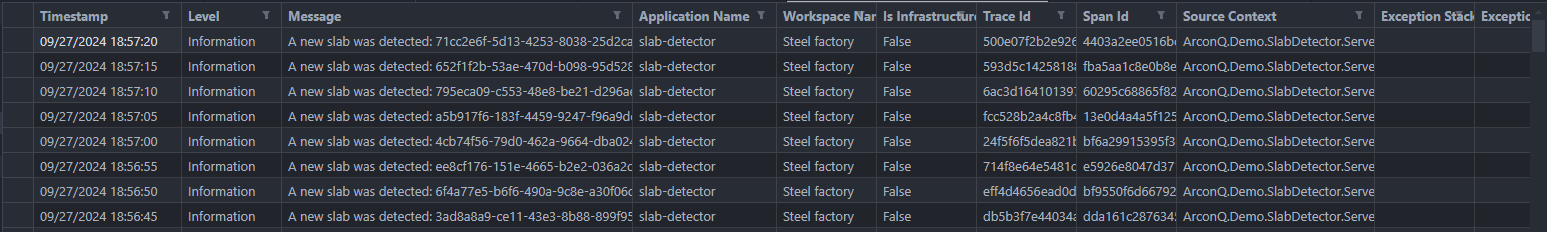 Example preview of logs .csv file