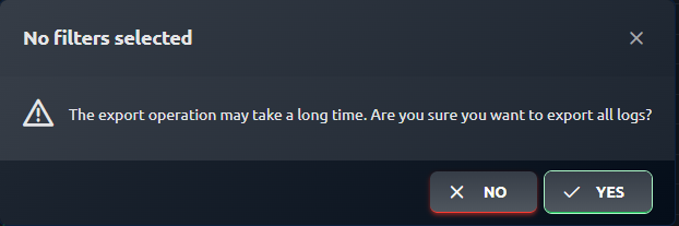 Logs export confirmation dialog