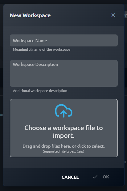 Create a new workspace modal